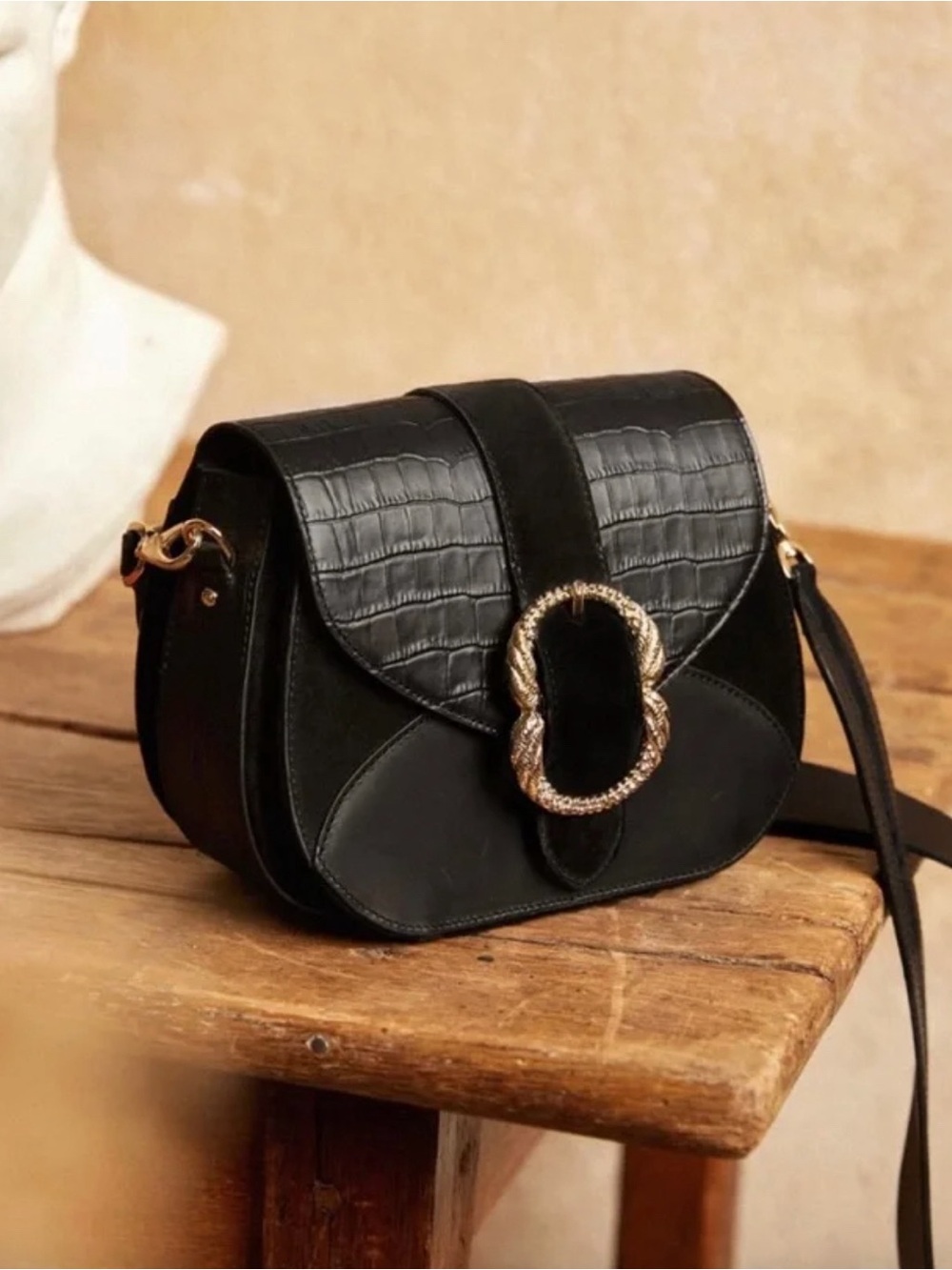 Sezane Oli Bag Black Croc